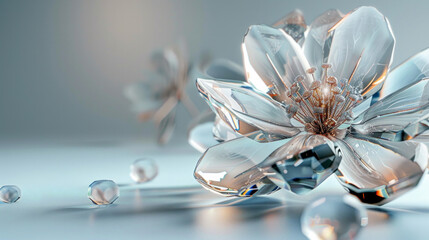 Poster - A beautiful flower made of glass is displayed on a table