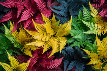 Colorful assortment of fern leaves in a vibrant display of natures palette