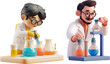 3d cartoon illustration of scientist in laboratory with test tubes
