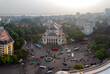 Aerial drone view of Hanoi old quarter with Hanoi Opera House in Hoan Kiem district.