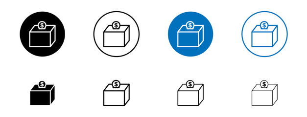 Donate line icon set. fundraising money box vector icon. charity collect box icon. donation line icon in black color.