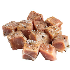 Canvas Print - Chunks of fresh pork seasoned with salt and pepper prepped for cooking set against a transparent background