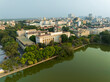 Aerial drone top view of Dinh Tien Hoang street with Hanoi Post Office (was built in 1970s)