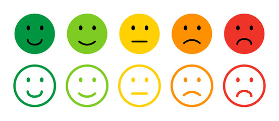 Emoji face icon set design collection. Hand drawn good and bad mood expression symbol.	Survey approval user rating.
