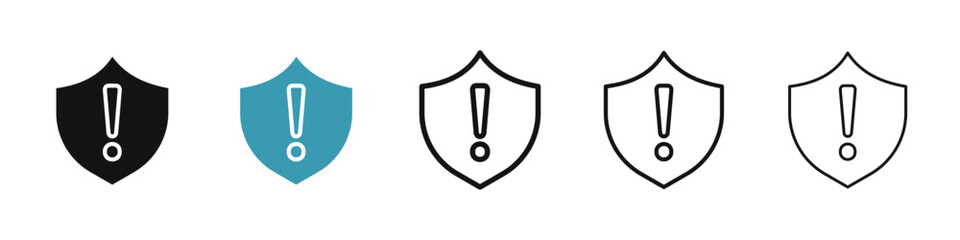 Shield exclamation vector icon set. high risk alert line icon. virus warning attention shield icon for Ui designs.