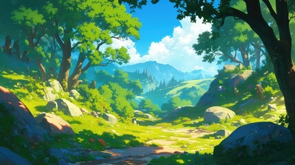 Wall Mural - illustrating a stunning forest scene with 2ds