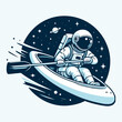 simple vector illustration of an astronaut using canoe through outer space. the illustration for a t-shirt, marchendise, emblem and more