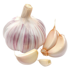 Wall Mural - A single garlic bulb with its cloves separated displayed on a transparent background