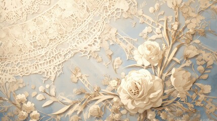 Wall Mural - Delicate lace details and floral motifs set against a vintage backdrop