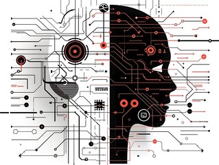 Aufkleber - Generative AI : implistic website on technical capabilities, brain,