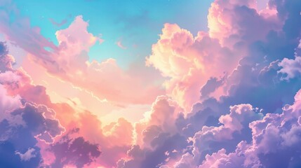 Canvas Print - Plane flying high above fluffy cloud-filled sky