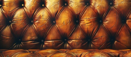 Sticker - Closeup of a amber leather couch with symmetrical buttons