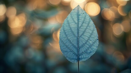 Sticker - Detailed view of a vibrant blue leaf set against a soft, blurred background of foliage