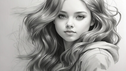 Wall Mural - beautiful girl sketch beautiful art  