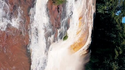 Canvas Print - Cassilandia, Mato Grosso do Sul, Brazil - 01 26 2024: waterfall in tourist spot Salto do Rio Apore vertical video