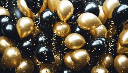 Wall Mural - 'banner Event space background confetti balloons party. Gold black text. celebration Copy party new year balloon anniversary luxury invitation celebrate celebrati'