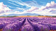 Blooming lavender fields and sky with cloud in Valens