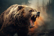 Image of side profile a ferocious brown bear roared gothic. Wildlife. Animals. Illustration. Generative AI.