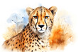 Watercolor painting of cheetah head on a clean background. Wild Animals. Illustration, Generative AI.