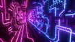 A labyrinthine maze of electrical circuitry. the circuit paths as glowing trails of light, guiding the viewer through twists and turns as they explore the inner workings of a digital realm. 