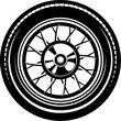 Black and white wheel illustration isolated on white background. Design element for emblem, sign, poster, card, badge. Vector illustration