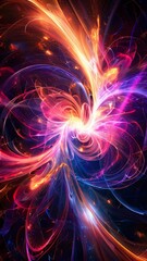 Wall Mural - Abstract swirl of glowing neon light particles on a dark background animation