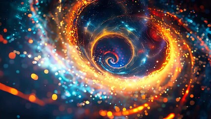 Wall Mural - Abstract swirl of glowing neon light particles on a dark background