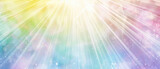 Fototapeta  - Light aura spiritual energy rays emit white light on rainbow soft color gradations blurred background created with Generative AI Technology
