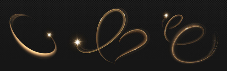 Wall Mural - magic gold star trail with glitter light dust. golden shine glow wave with sparkle particle and twin
