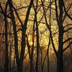 Sticker - A forest with trees in various stages of autumn