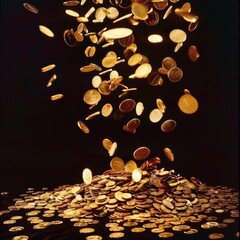 Wall Mural - A pile of gold coins is falling from the sky