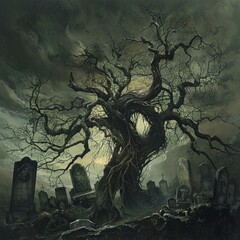 Canvas Print - A large tree with a skull in the middle of it