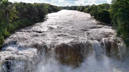 Canvas Print - Cassilandia, Mato Grosso do Sul, Brazil - 04 18 2024: Salto Do Rio Apore tourist spot in cassilandia waterfall