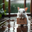 Like me - Ein Kaninchen mit herzzereißendem Blick steht im kalten Regen und bittet um ein Like