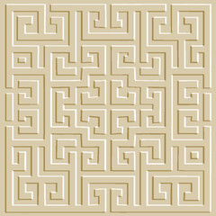 Wall Mural - Emboss greek 3d seamless pattern. Embossed relief light vector background. Greek key meanders surface geometric ornament. Abstract repeat textured backdrop. Embossing endless texture. Modern design