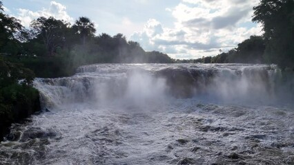 Canvas Print - Cassilandia, Mato Grosso do Sul, Brazil - 04 18 2024: Salto Do Rio Apore tourist spot in cassilandia waterfall