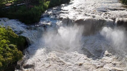 Canvas Print - Cassilandia, Mato Grosso do Sul, Brazil - 04 18 2024: Salto Do Rio Apore tourist spot in cassilandia waterfall