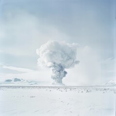 Sticker - A large cloud of smoke rises from a nuclear explosion in a desolate