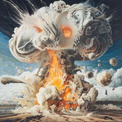 Poster - A painting of a bomb exploding with a lot of smoke and fire