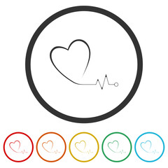 Poster - Heart pulse one line icon. Set icons in color circle buttons