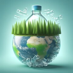 Planet vs. Plastics , Earth day concept 3d tree background. Ecology concept