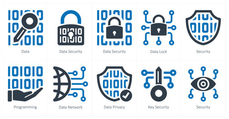 A set of 10 Security icons as data, data security, data lock
