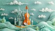 A whimsical paper art piece merging musical and fantasy elements featuring a violin with a beautifully crafted castle in a surreal artistic landscape