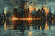 evening city skyline, colorful wallpaper skyline of a city on a lake