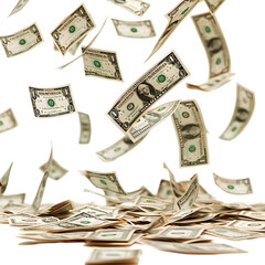 Dollars falling isolated on isolated transparent background