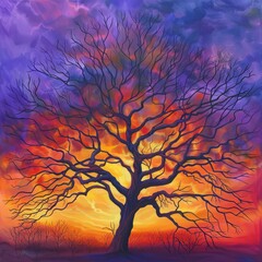 Wall Mural - A tree with purple leaves and a purple sky in the background