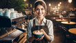 joyful young woman barista, with smile that reflects the welcoming nature