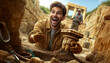 joyful archaeologist who works with awe and curiosity. professions concept