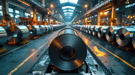 Poster - Large aluminium steel rolls in the factory. Generative AI.