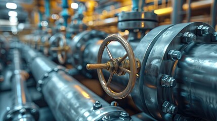 Poster - Industrial Valves and Pipelines in a Factory Setting. Generative AI.